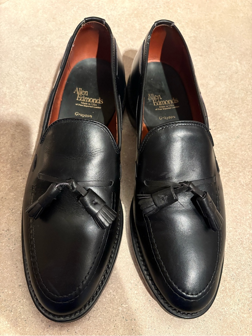 Allen Edmonds Grayson Black Leather Tassel Loafers - Men's 9 D